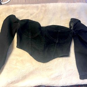 NWT black denim corset with off shoulder snap sleeves Nasty Gal